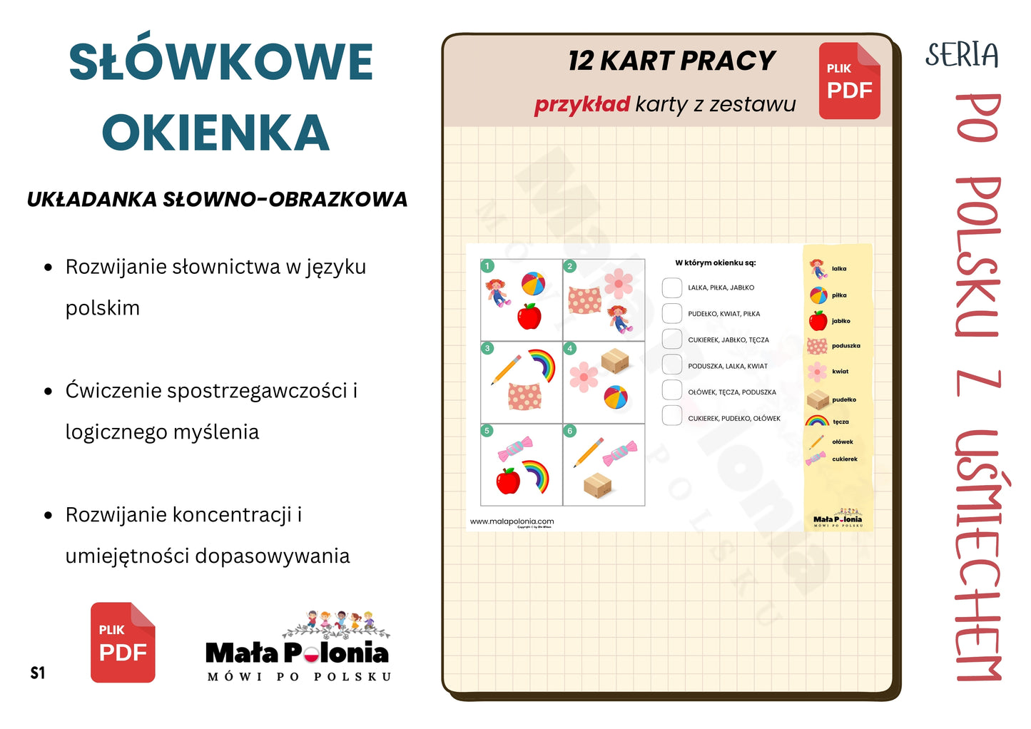 SŁÓWKOWE OKIENKA (plik PDF) - wyszukiwanka logiczno - obrazkowa